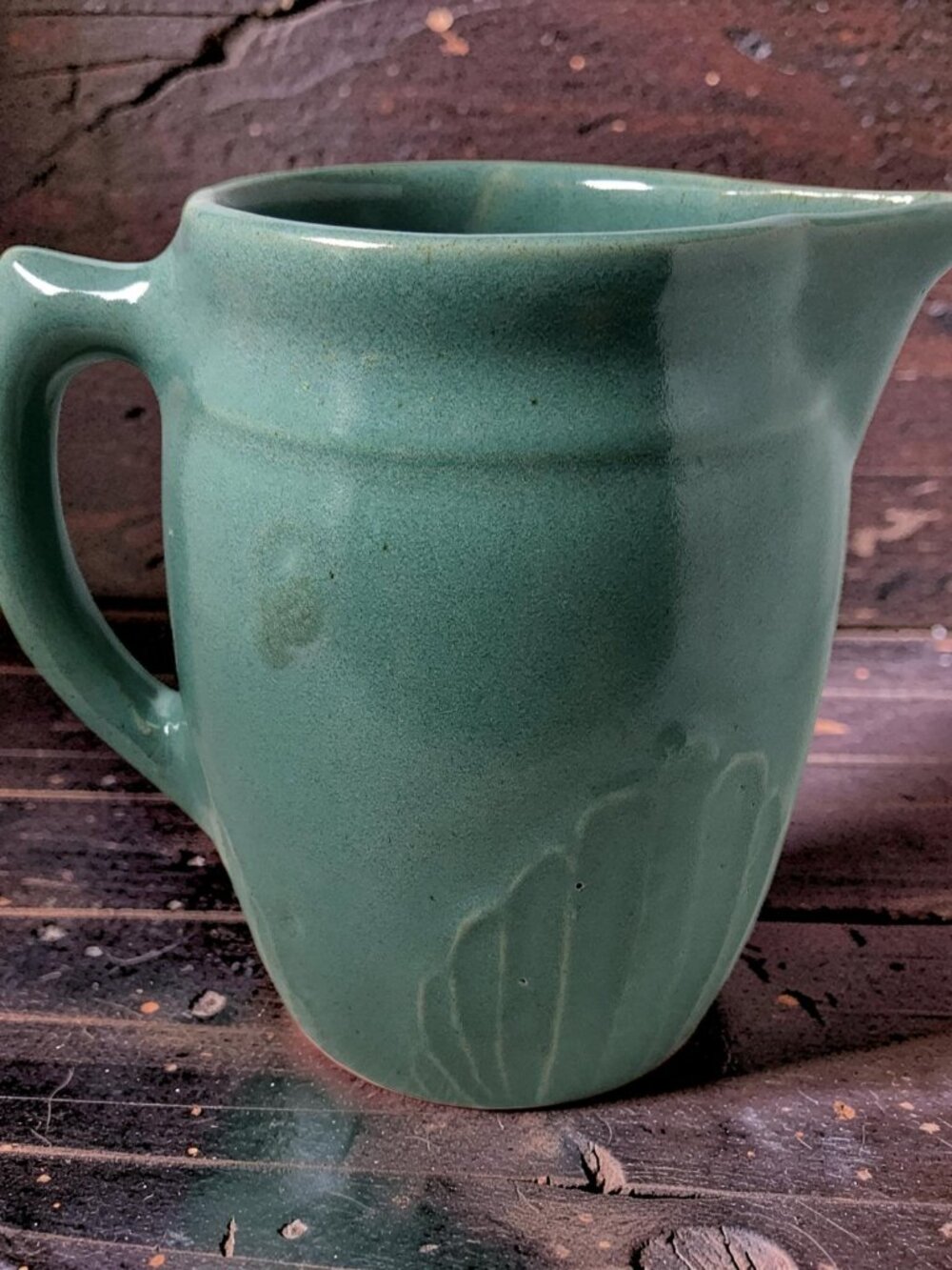 Vintage 1940s-50s Monmouth Pottery Turquoise Glazed Large Mouth Pitcher